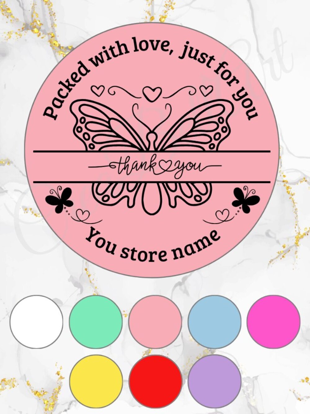 100 Pesonalize Butterfly  thank you  sticker for business 2 inch round sticker